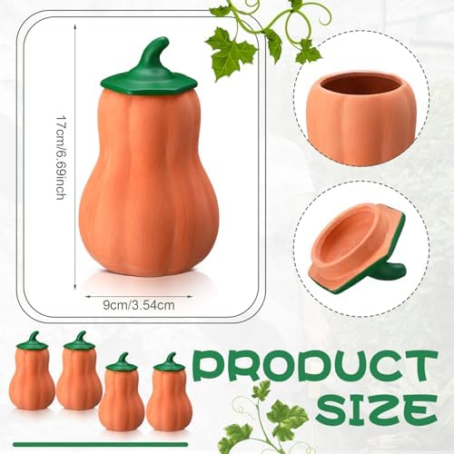 DoubleFill 4 Pcs 24oz Terracotta Olla Pot Watering Spikes Stakes, Pumpkin - Image 2