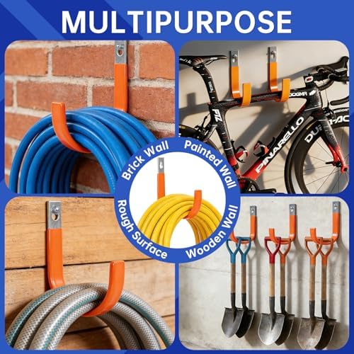 Hose Hanger Wall Mount, Heavy Duty Metal Garden Hose Holder with Screws,Hose Hook, Metal Water Hose Hangers Hose Rack Hose Reel for Outside, Indoor, Garage, Garden and Yard (4, Orange) - Image 3