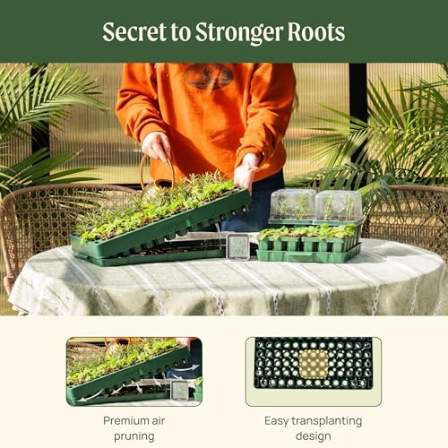 Vego garden Germination Cell Bundle 10" x 20" 76 Cells Stackable Seed Starter Germination Tray with Seedling Humidily Dome and 10" x 20" Bottom Watering Tray - Image 6
