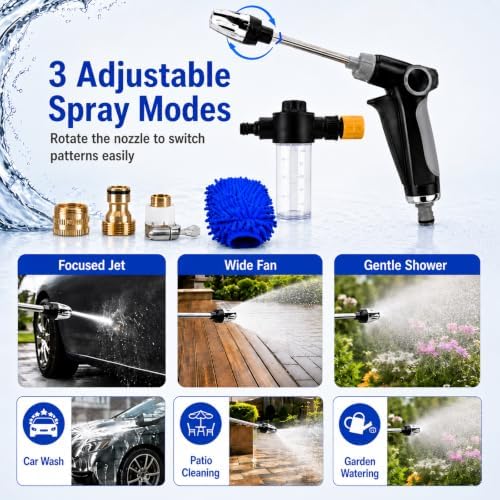 Adjustable High Pressure Jet Nozzle Power Washer for Garden Hose, Power Washer Wand with Foam Bottle, 3 Adapters - Image 4