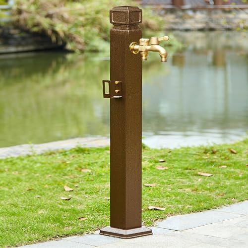 Vertical Square Water Column with Faucet, Decorative Garden Hose Stand, Floor-Mounted Dispenser Hydrant for Patio, Lawn & Backyard – Copper Red 2 by Unknown