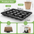 RooTrimmer 3.15 Inch Peat Pots 200 Pcs with 10 Pack 20 Cell Seed Starter Trays, Biodegradable Nursery Pots with Drainage Holes, Reusable Seedling Trays for Vegetable Flower Germination Indoor Outdoor - Image 3