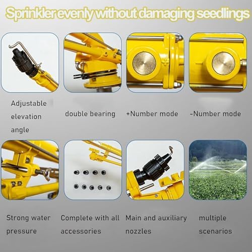 Farm Irrigation Spray Gun, 360° Adjustable Sprinkler with 6 Nozzles, Pressure Gauge, 2 Speed Settings, Large Area Watering for Lawn, Garden, Agriculture - Image 6