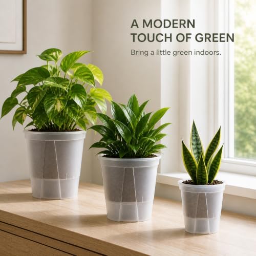 Shape & Use Self Watering Pots for Indoor Plants, Clear Plant Pots with Drainage and Deep Reservoir, 9 Pack Self Watering Planter Set, 3 Sizes 4.72", 5.91", 7.09" - Image 3