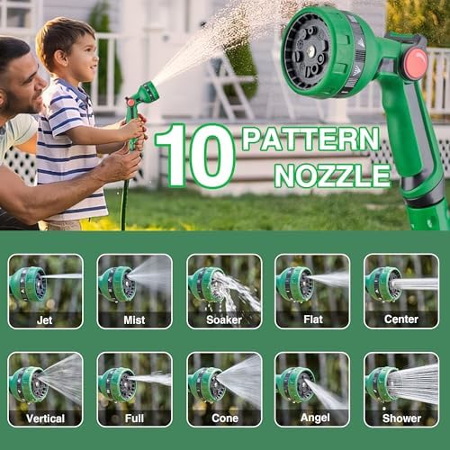 1/2" x 50FT Retractable Garden Hose Reel，With 10 Patterns Spray Nozzle，Portable Heavy Duty Garden Hose Holder for Garden Watering，Car & Patio Washing，Pet Cleaning（Green） - Image 2