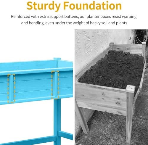 DWVO Raised Garden Bed HDPE with Wheels 47x18x31in Weather-Resistant Poly Wood Raised Planter Box Outdoor with Legs, Elevated Garden Bed for Patio Balcony Backyard, Blue - Image 4