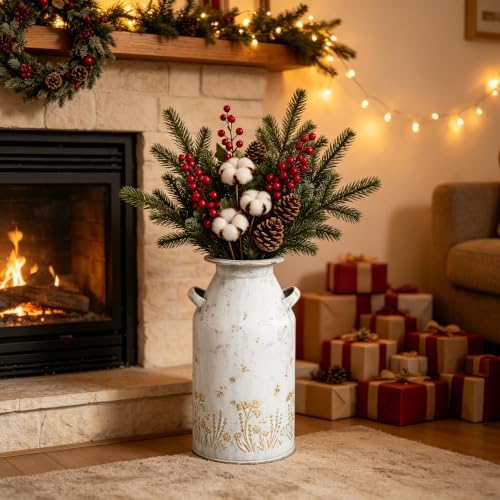 13" H Vintage Metal Flower Vase, Farmhouse Rustic Pitcher Jug, Decorative Milk Can Vase Distressed Plant Holder for Home Kitchen Garden Table Centerpiece Decor - Image 4
