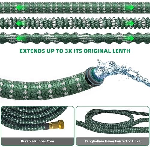 100 FT Expandable Garden Hose, Kink-Free Expanding Flexible Water Hose with 10 Function Spray Nozzle, 3/4" Solid Brass Fittings, 5-Layer Latex Core, 3750D Fabric, Leak-Proof Retractable Hose - Image 2
