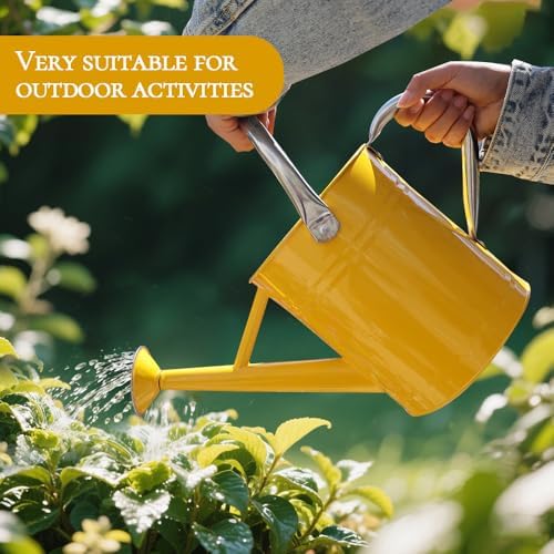 Metal Watering Can, 1 Gallon for Outdoor Garden Plants,Yellow - Image 2