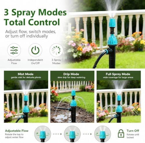 Drip Irrigation Kit Above Ground Irrigation System with 3 Watering Modes，Simple Watering Equipment for Potted Plants Farm Nurseries Vegetable(24m/80ft) - Image 2