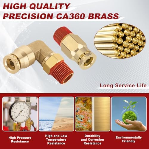 1/4" Tube x 1/8" NPT Male Straight & Elbow Brass Air Fittings Kit, 30PCS - Image 2