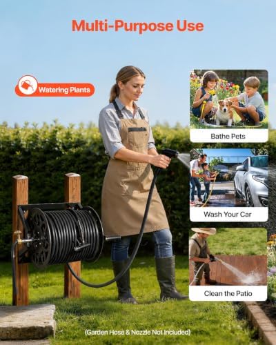 Wall Mounted Garden Hose Reel – Holds 200 ft 5/8" Hose, Heavy-Duty Steel Manual Winder, with Brass Connector, 5ft Leader, Decorative Pattern, Space Saver, Gray Finish, for Outdoor Gardens & Lawns. - Image 6