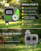 Brass Sprinkler Timer, IP55 Programmable Hose Water Timer with 3 Watering Program, Digital Watering System with Rain Delay & Manual Override, for Garden, Lawn, Yard Care - Green - Image 2