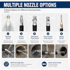 Sewer Jetter Kit for Pressure Washer 200FT, 5800PSI Drain Cleaner Hose 1/4 Inch NPT Corner Rotating and Button Nose Sewer Jetting Nozzle Sewer Jetting Nozzles Kit with Spanner (200FT) - Image 5