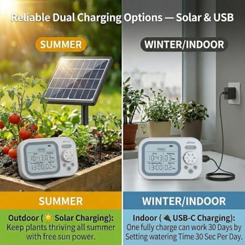 Solar Drip Irrigation System, 490 Timer Modes, 50FT Automatic Plant Watering Kit for 15 Potted Plants, IP67 Waterproof Auto Solar Irrigation Indoor and Outdoor Use for Garden,Balcony, Patio - Image 6