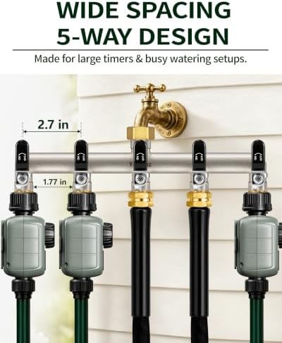 5-Way Garden Hose Splitter, Heavy-Duty Brass, 3/4" GHT, Black - Image 3