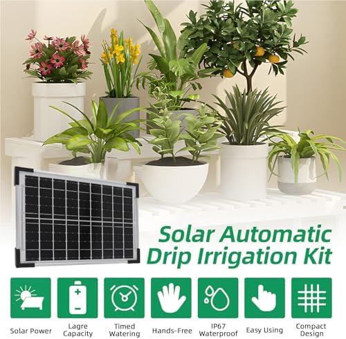 Solar Powered Drip Irrigation Kit with 2200mAh Battery, 7 Timer Modes, IP65, Self Watering System for 30 Pots, Indoor Outdoor Garden Balcony Greenhouse - Image 2