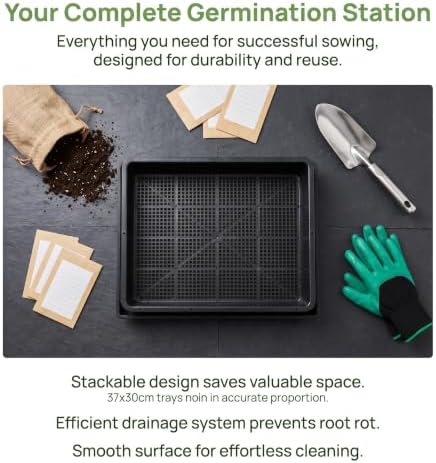 Kisangel 2 Set Flat Seed Starter Trays with Bottom Watering Trays for Vegetable & Wheatgrass Sprouting, Stackable Black Plastic Nursery Flats, 14.6 x 12 Inches - Image 3