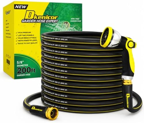 200FT Expandable Garden Hose, 5/8 Inch Heavy Duty Leak-Proof Water Hose with 600PSI Pressure, for Gardening, RV, and Pet Wash, Yellow Green by Dkenicor