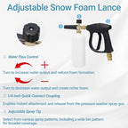 Short Pressure Washer Gun with Foam Cannon, Soap Gun for Pressure Washer, 1/4 Inch Quick Connector, with 7 Nozzle Tips, Container Capacity: 1 Liter - Image 4