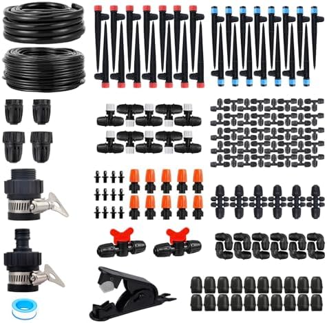 Upgraded Drip Irrigation System, 233FT Automatic Irrigation System, Watering Misting System for Greenhouse/Garden/Yard/Lawn, Micro Drip Irrigation Kit with 1/4 inch 1/2 inch Irrigation Tubing by Unknown