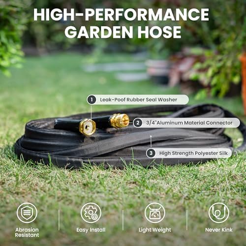 Giraffe Tools Garden Hose 25FT Lightweight Lay Flat Water Hose Kink Free Flexible Hose with 9 Spray Function Nozzle（Black） - Image 3