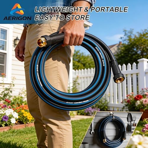 Heavy Duty 5/8 in x 25FT Non-Expandable Garden Hose, Lightweight Rubber Hybrid Water Hose, Kink Resistant Flexible & Durable, Leak-Free 3/4" Brass Male to Female Fittings for Lawn Patio - Image 6
