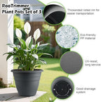 RooTrimmer 12 Inch Plant Pots, Large Planters for Outdoor Plants, Plastic Flower Pots - Durable and Lightweight with Drainage Holes (3 Packs, Gray) - Image 4
