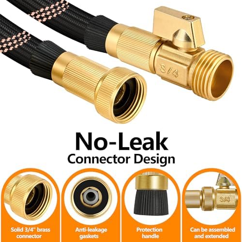 75FT Garden Hose w/10 Function Spray Nozzle, 2026 Ultra Lightweight Water Hoses, 3/4" Brass Connectors- Durable, Lightweight & Flexible Water Pipe for Outdoor & Gardening(Black Rose gold) - Image 4