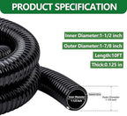 1-1/2" ID Pond Tubing 10ft Black, Reinforced PVC Corrugated Hose - Kink-Proof, Includes 1 Stainless Steel Clamp & 1.5" Barbed x NPT Male Adapter for Ponds, Waterfalls, Pumps, Filters & Drainage - Image 2
