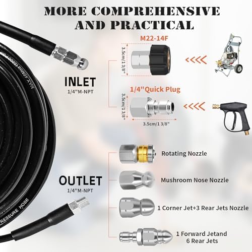 100FT Sewer Jetter Kit for Pressure Washer, 5800PSI Drain Cleaner Hose - Image 4