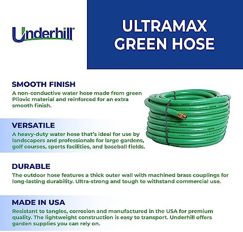 Underhill UltraMax Commercial Garden Water Hose 50 ft, Lightweight, Flexible, Anti-Kink, Non-Conductive, 800 psi, H10-050G, 1 Inch x 50 ft, Green - Image 3