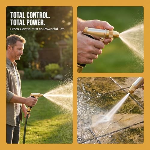 Heavy Duty Garden Hose Nozzle - Upgraded Metal Spray Gun with High Pressure & Adjustable Patterns for Efficient Plant Watering & Car Washing Adjustable Patterns - Image 2