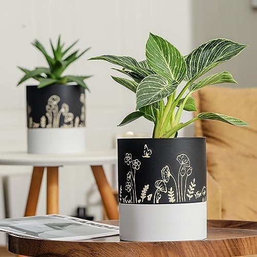 Nihow Self Watering Pots for Indoor Plants,6 Inch,Black,Hand Painting - Image 4