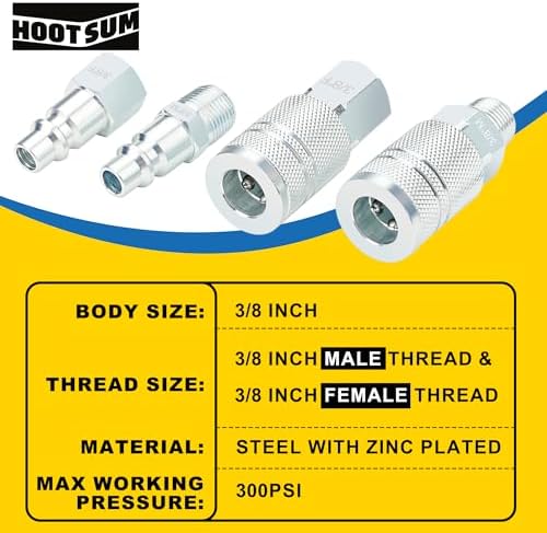 3/8 Inch Body Air Hose Quick Connect Fittings, 3/8" NPT Threads and 1/4" NPT Threads Couplers and Plugs, I/M Industrial Type 24PCS Air Compressor Accessories Kit - Image 3