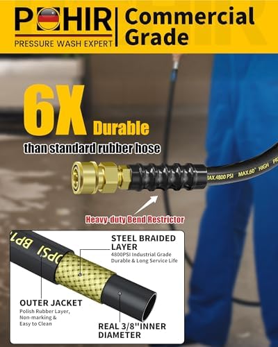 Pressure Washer Hose 70ft 4800PSI with 3/8'' Swivel Quick Connector - Image 3