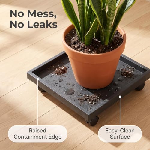 15.3 Inch Square Rolling Plant Caddy Saucer with Wheels, Heavy Duty Wheeled Planter Stand for Potted Plant, Coaster Roller Base Tray with Casters, Flower Pot Dolly Holder for Indoor Outdoor - Image 2