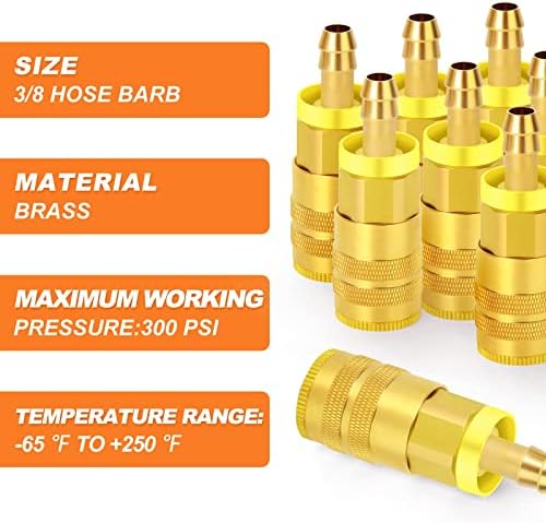 GASHER 12Pcs Industrial Air Coupling with 3/8" Hose Barb, 3/8" Basic Flow Quick Connect Air Coupler - Image 4