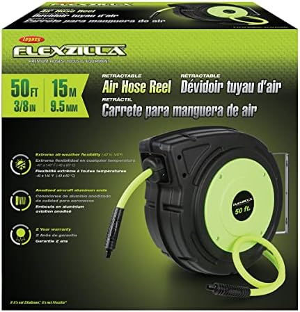 Flexzilla Retractable Enclosed Plastic Air Hose Reel, 3/8 in. x 50 ft., Heavy Duty, Lightweight, Hybrid, ZillaGreen - L8250FZ - Image 2
