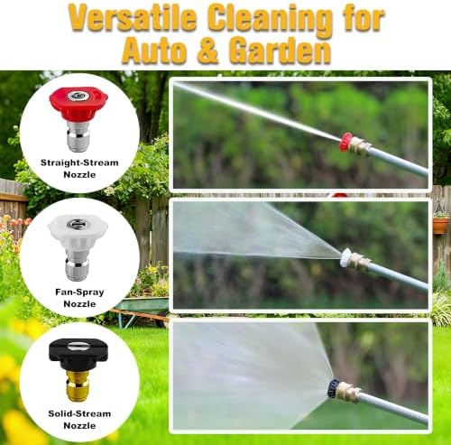 Garden Hose Nozzle High Pressure Washer, Jet Wand with 3 Nozzles (Linear/Columnar/Fan) for Car, Patio & Garden – Garden Hose Easy-Connect High Pressure Washer - Image 2