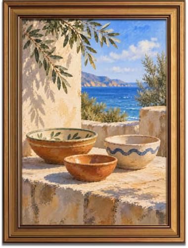 Three Ceramic Bowls on Terrace Gold Framed Poster for Dining Room Wall Art by Unknown