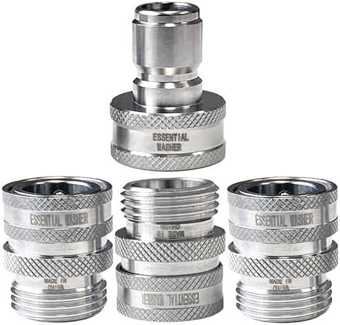 Essential Washer Stainless Steel ¾” Garden Hose Quick Connect Fittings | One Hand Operation Design | 1 Plug & 3 Coupler Set by EssentialWasher