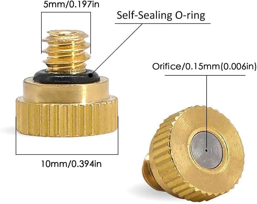 100Pcs Brass Mister Nozzles for Outside Patio Misting, Nozzle for Misters Outdoor Cooling System, Mist Replacement Head. Garden Hose Parts Accessories. 0.8mm (0.0315in) 10/24 Unc 30pc 0.15mm(0.006in) - Image 2
