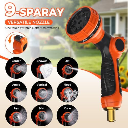 Upgraded Retractable Garden Hose Reel 5/8" x 100 ft 9 Pattern Nozzle Any Length Lock Wall-Mounted Automatic Slow Return 180° Swivel UV Resistant Heavy Duty Hose Reels for Outside - Image 5