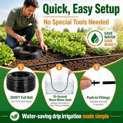 1/4 Drip Irrigation Tubing 200FT, Built-in 0.5 GPH Emitters, 6 Inch Spacing - Image 5