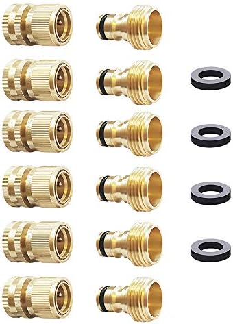 HQMPC Garden Hose Quick Connect Solid Brass Hose Quick Fitting Easy For Garden Watering No-Leak 3/4 inch GHT (6 Sets) by HQMPC
