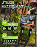 RAINPOINT 2 Zone Sprinkler Timer with Brass Inlet and Outlet - Water Timer for Garden Hose with Rain Delay/Manual Watering/Automatic Irrigation Controller for Yard(Orange) - Image 6