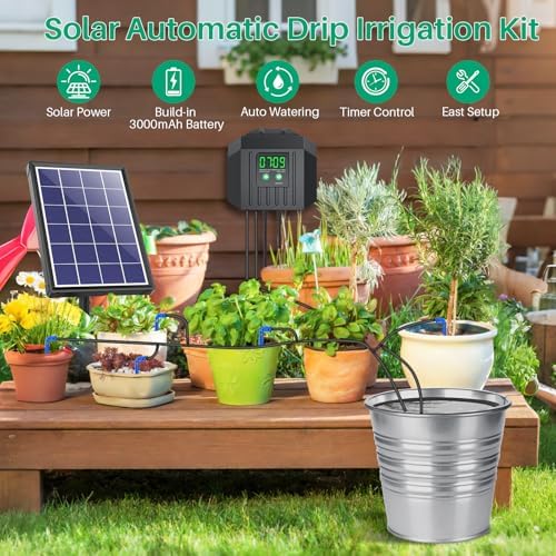 NFESOLAR 4W Solar Powered Automatic Drip Irrigation Kit with LCD Timer, Customizable Watering Duration 1–30min & Interval 3h–7d, Solar Irrigation System for 15 Potted Plants, Garden, Patio, Vacation - Image 2