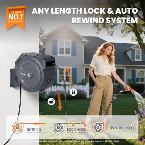 Giraffe Tools Retractable Garden Hose Reel Auto Rewind Wall Mount 5/8" 62FT - Image 2