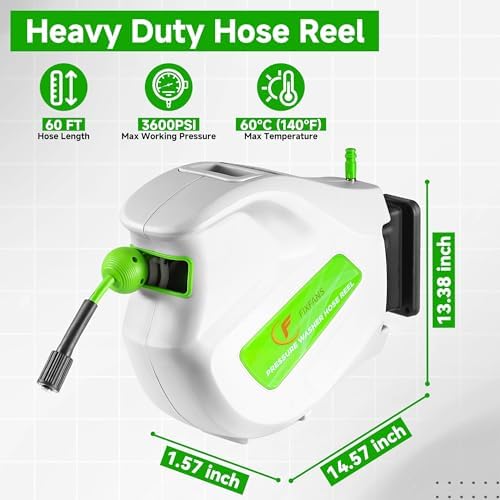 FIXFANS Pressure Washer Hose Reel with Hose, 1/4" × 65ft, Retractable - Image 4